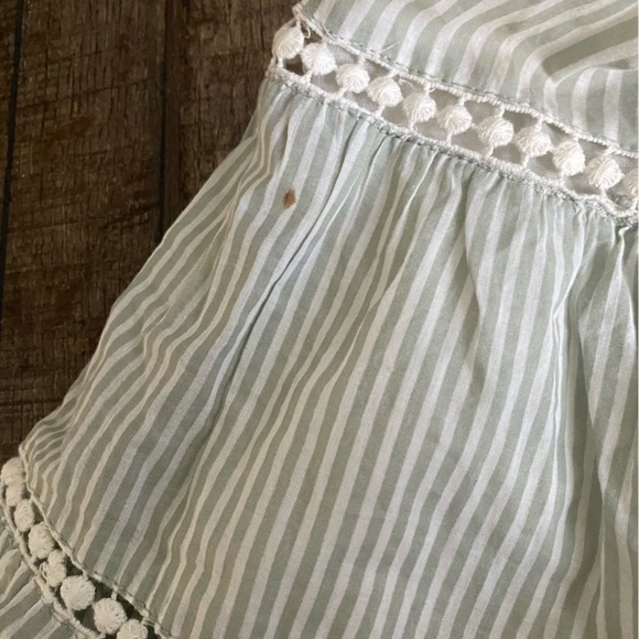 Sunny Studio Mint Green Striped Knee Length Skirt Pom Pom Tie Womens Size M/L - Picture 4 of 6